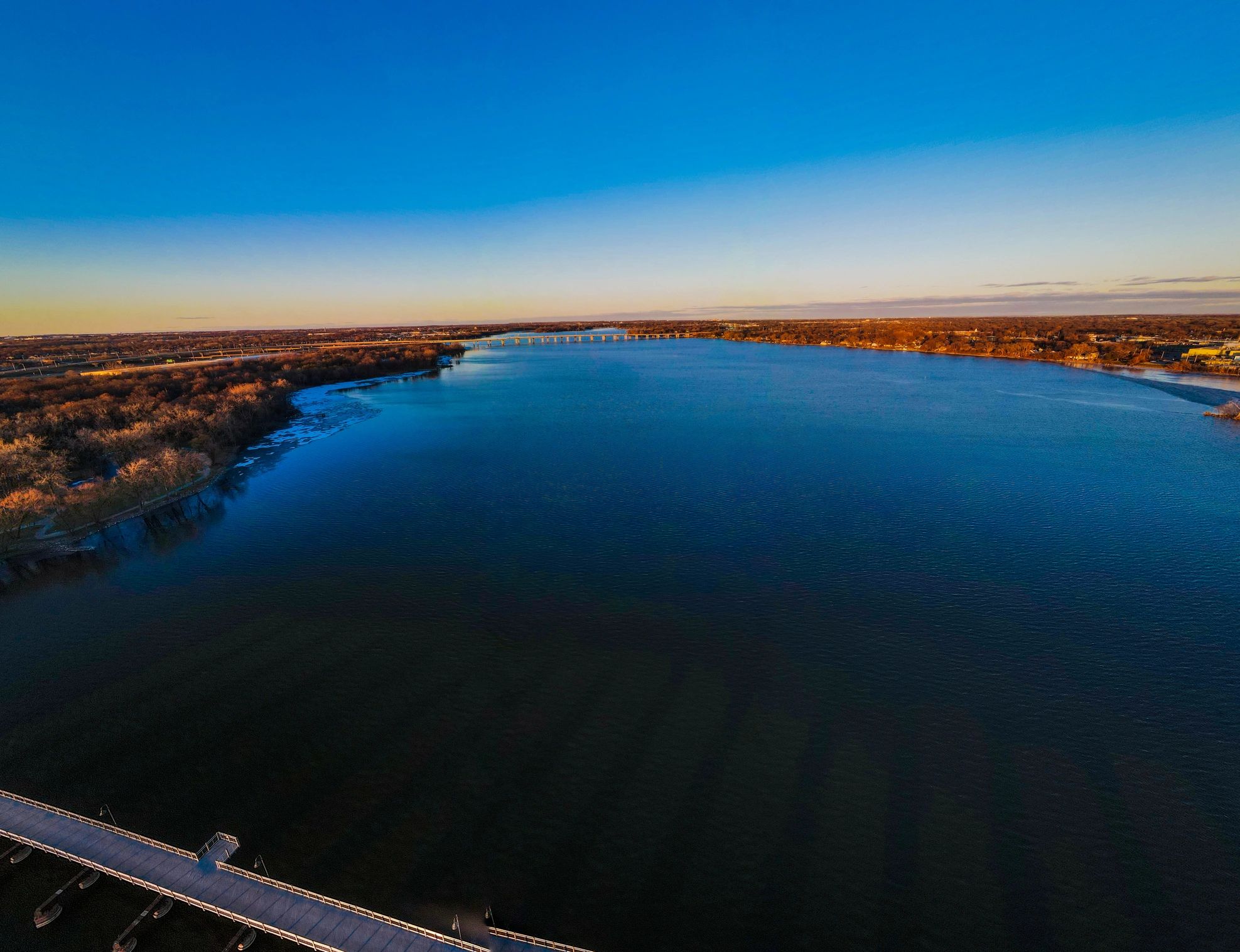 Drone view over lake water in Wisconsin